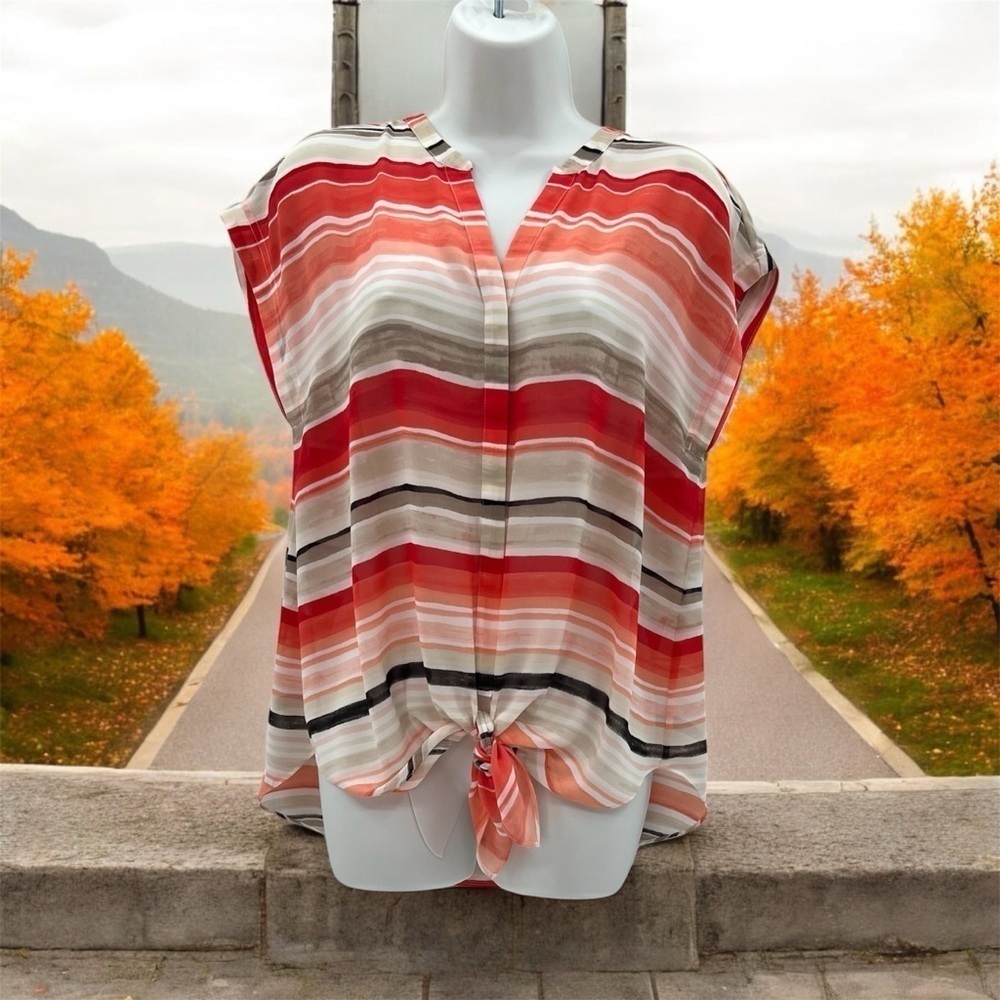 Chico’s Orange, White & Black Striped Blouse – Size 1 (S/M)